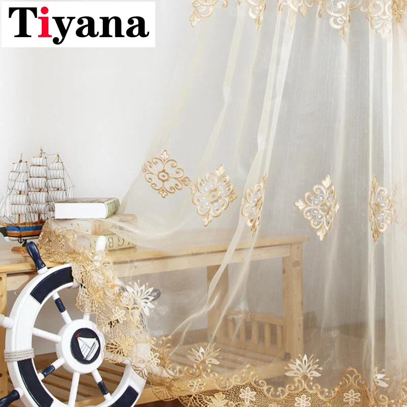 Роскошные вышитые прозрачные Занавески для гостиной кухни сидя шторы занавески