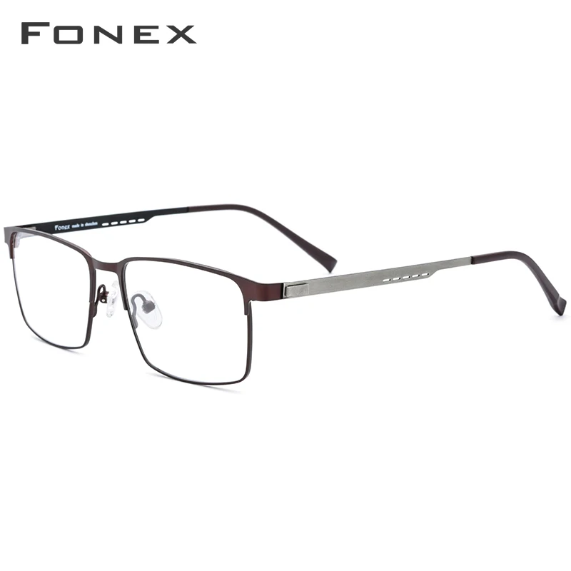 Очки по рецепту из FONEX сплава, полная оправа, квадратные очки для близорукости, оправа для мужчин, оптические очки без винтов, очки для мужчин 8841 - Цвет оправы: Коричневый