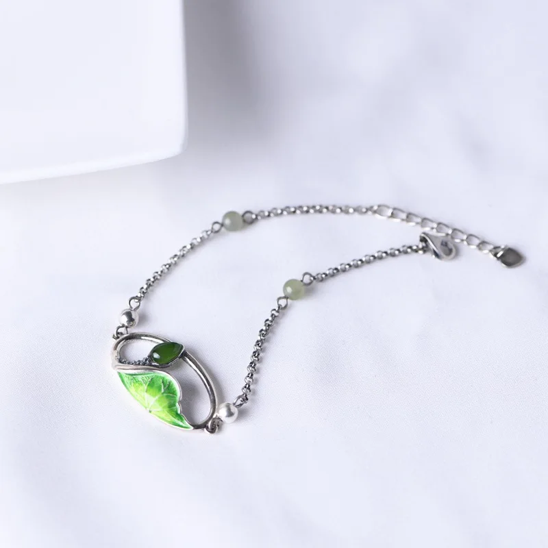 

FNJ 925 серебряный браслет для женщин, ювелирное изделие, оригинальный S925 стерлингового серебра браслеты Jasper лотоса браслеты с подвесками (19 с...