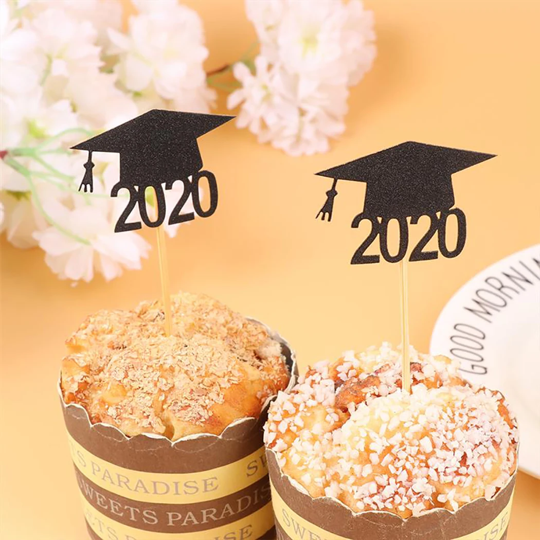 

50PCS Cake Topper 2020 Doctorial Hat Cupcake Topper Cake Decor for Graduation