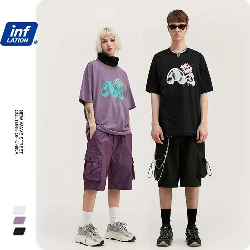 INFLATION Funny Mens T Shirt Streetwear Print Men T-shirt Street Hip Hop 100% Cotton Men's футболка 1166S20 | Мужская одежда