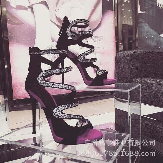 

Fashion Solid Color S-type Ironed Diamond Simple Nightclub High Heel Sandals women boots summer