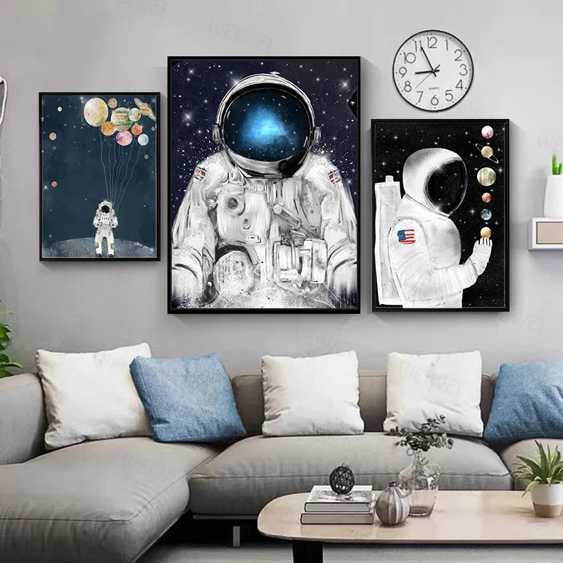 

Abstract Art Poster Space Planet Astronaut Creative Print Canvas Painting Wall Art Home Children's Room Decor Pictures