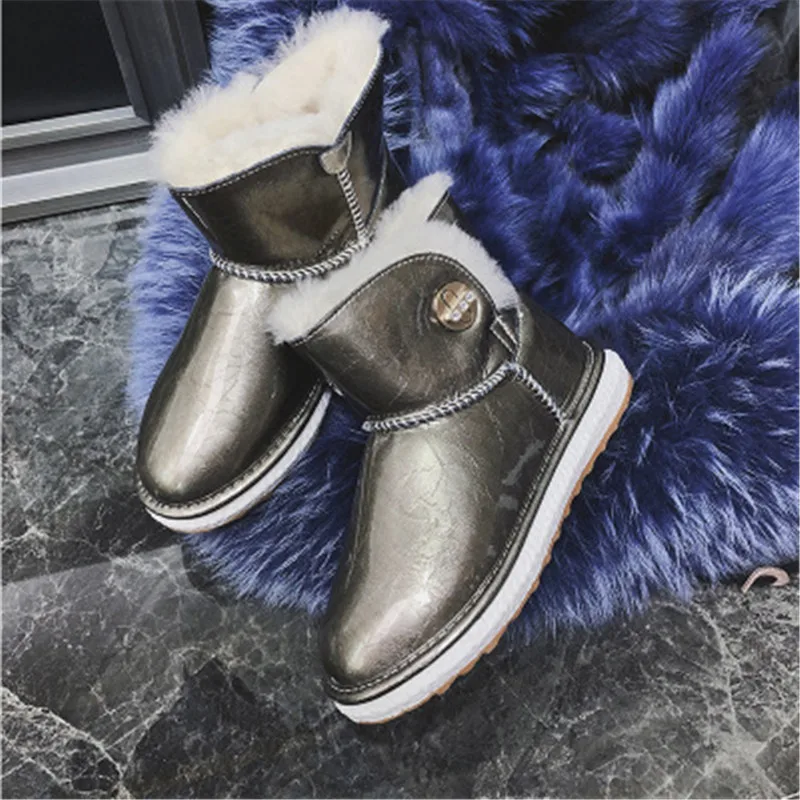 Женские зимние ботинки из натуральной кожи с шерстью зеркальные