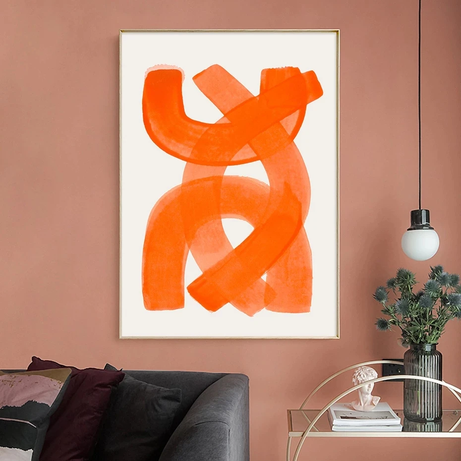 

Абстрактная Картина на холсте оранжевый кисть мазки пододеяльник настенный художественный плакат и печать картина для гостиной спальни нордический домашний декор