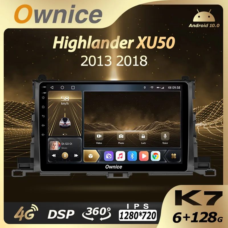 

Автомобильное радио Ownice, Android 10,0, K7, для Toyota Highlander XU50, 2013, 2018, 6 ГБ + 128 ГБ, 8 ядер, 360, панорама, 5G, Wi-Fi, 4G, LTE, 1280x720
