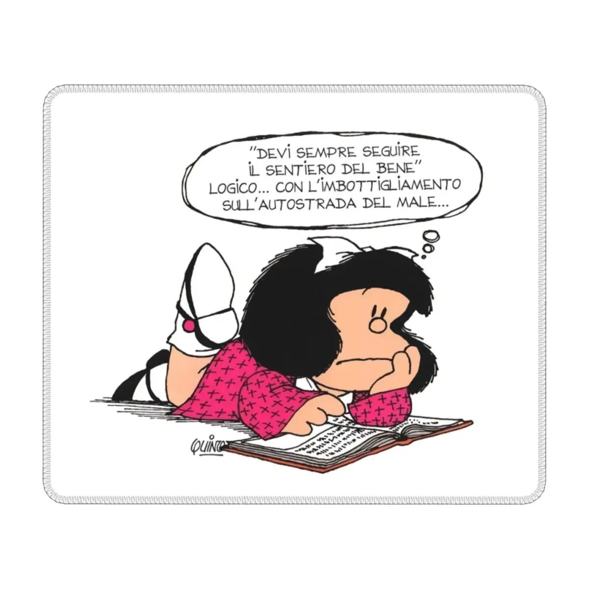 

Cute Mafalda Is Reading Mouse Pad Square Non-Slip Rubber Mousepad for Gaming Computer PC Desk Pads Quino Comic Cartoon Mouse Mat