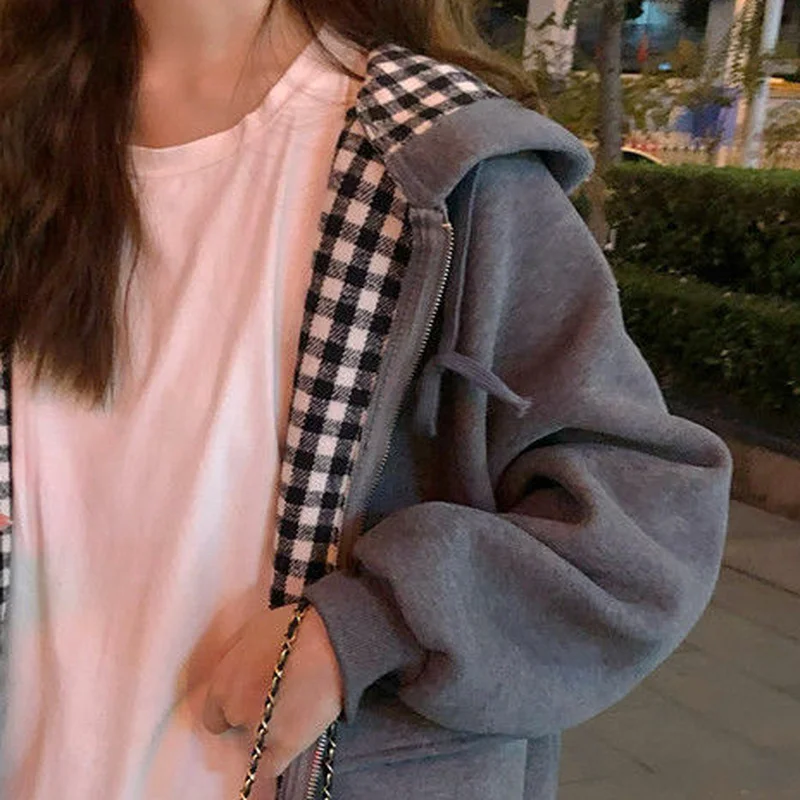

Jackets Women College Stylish Simple Design Chic Spring Hooded Couple All-match Plaid Loose Ulzzang Korean Style Ins Street Wear