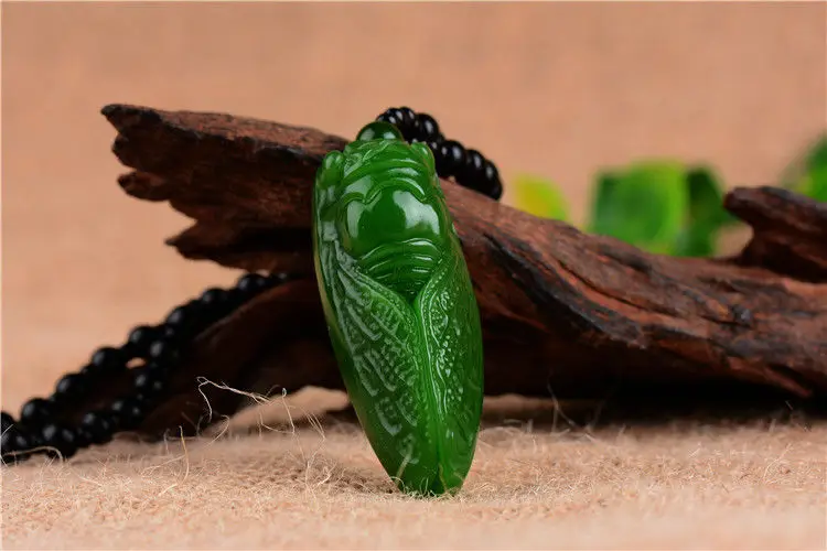 LETSFUN Изящные Ювелирные изделия Натуральная Зеленая яшма Цикада ручной работы