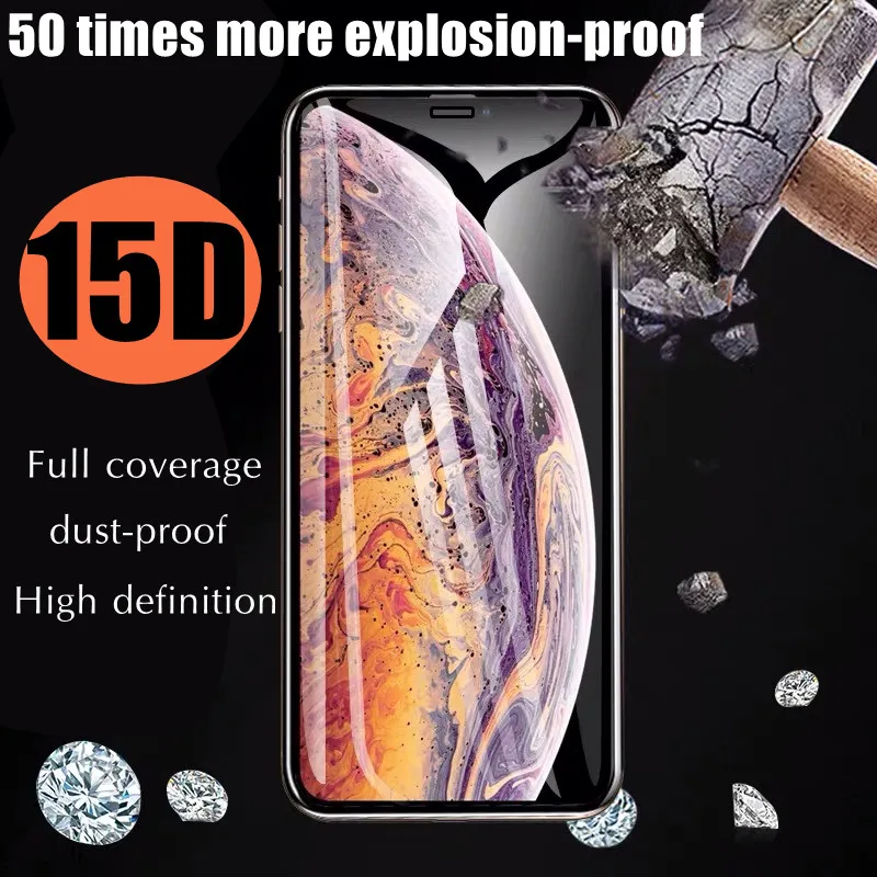 Защитное стекло с полным покрытием для iPhone 7 8 6 6s Plus X XR XS MAX SE 5 5s 11 12 Pro 15D | Мобильные