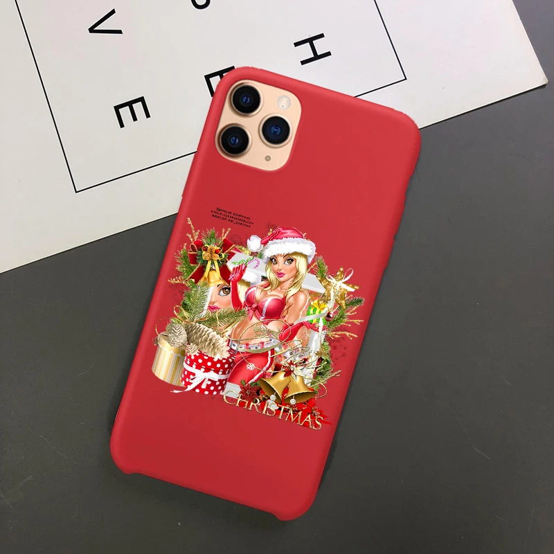 Год мода Рождество девушка силиконовый чехол для телефона Coque для iPhone Xs 11 Pro Max 6S 7 8 Plus XR 5 SE красный ТПУ чехол - Цвет: TPU