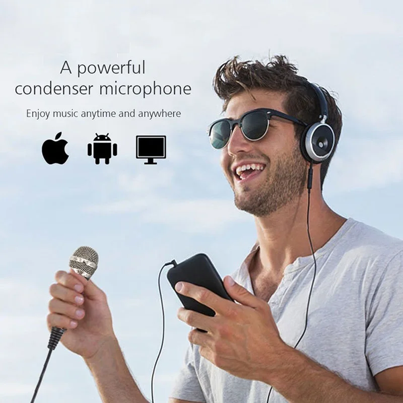 Металлический конденсаторный микрофон для телефона портативный мини 3 5 мм