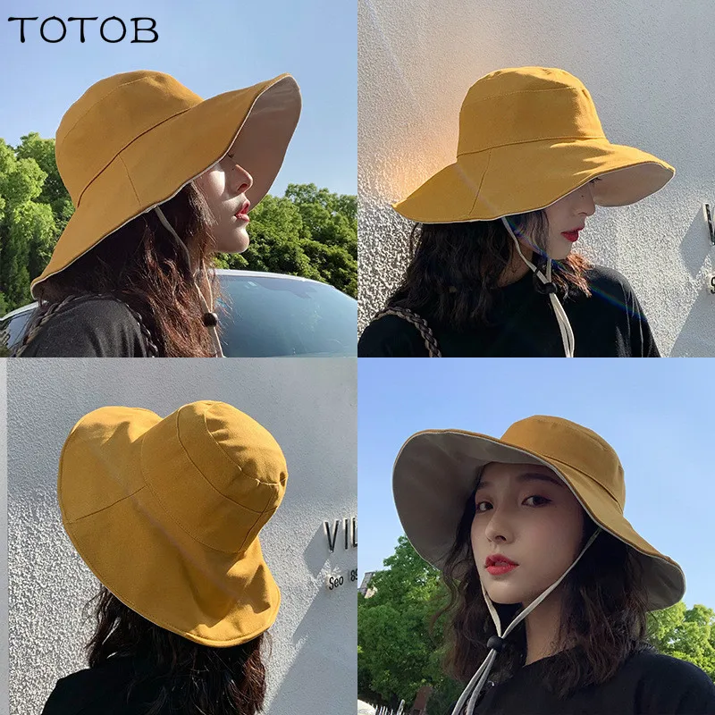 Шляпа женская летняя Солнцезащитная Рыбацкая шляпа японская желтая с большими