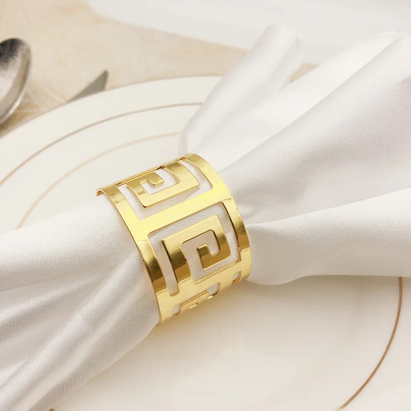 

6pcs Stainless Steel Napkin Buckle Back Pattern Wedding Party Napkin Rings Metal Hollow Dinner Table Decoration Napkin Buckles