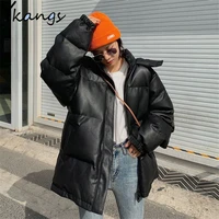 pu leather bread hooded warm cotton coat novelties womens korean mid length winter jacket loose 2020 new style trendy clothing
