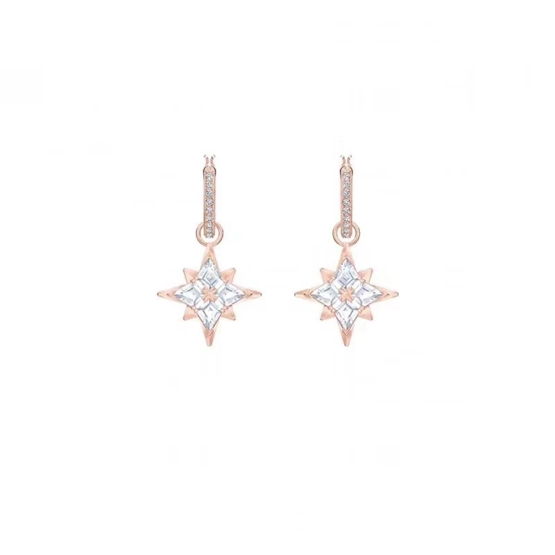 Модные серьги-подвески с цирконием AAA и звездой снежинками из чистого серебра 925