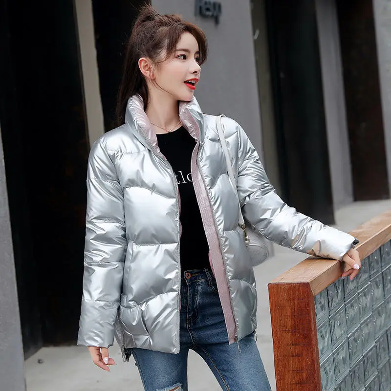 

2021 winter new short thick cotton clothing women loose bright face student collar cotton clothing jacket