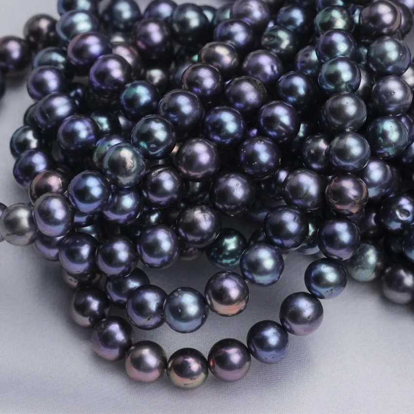 

APDGG Genuine wholesale 5strands 8mm AA round peacock black pearl strands loose beads women lady jewelry DIY