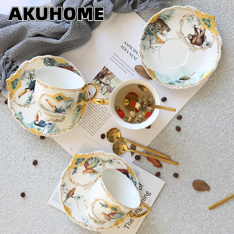 

Jungle Series British Bone China Tea Cup Cup Saucer Set Home Afternoon Tea with Spoon High-end Gift