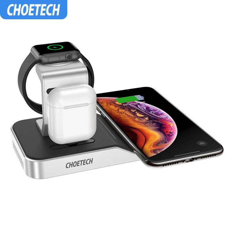 CHOETECH 4in1 7,5/10 Вт Сертифицированный MFi Беспроводной Зарядное устройство Док-станция для iPhone XS/Xr/X/8 подставка для наручных часов iWatch серии 1/2/3/4 AirPod