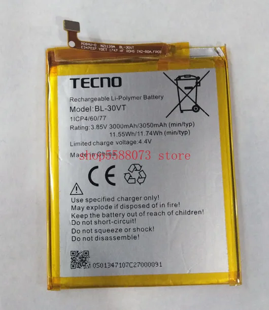 

3,85 V 3050mAh 100% Новый аккумулятор для телефона TECNO BL-30VX BL-30VT