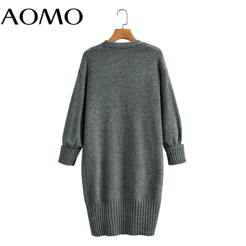 

AOMO 2021 Autumn Winter Women Solid Gray Long Knitted Cardigan Sweater Jumper Vintage Long Sleeve Loose Female Outerwear 1F39A