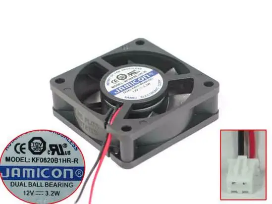 Двухпроводной охлаждающий вентилятор для сервера Jamicon KF0620B1HR-R DC 12 В 3,2 Вт 60x60x20 мм