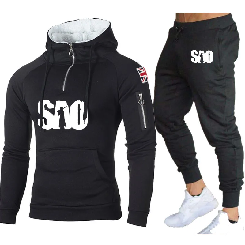 

SAO Sword Art Online Printed Men's Zip Hoodie Casual Fashion Solid color Collocation Unisex wear Men's Hoodie+Pants 2-piece set