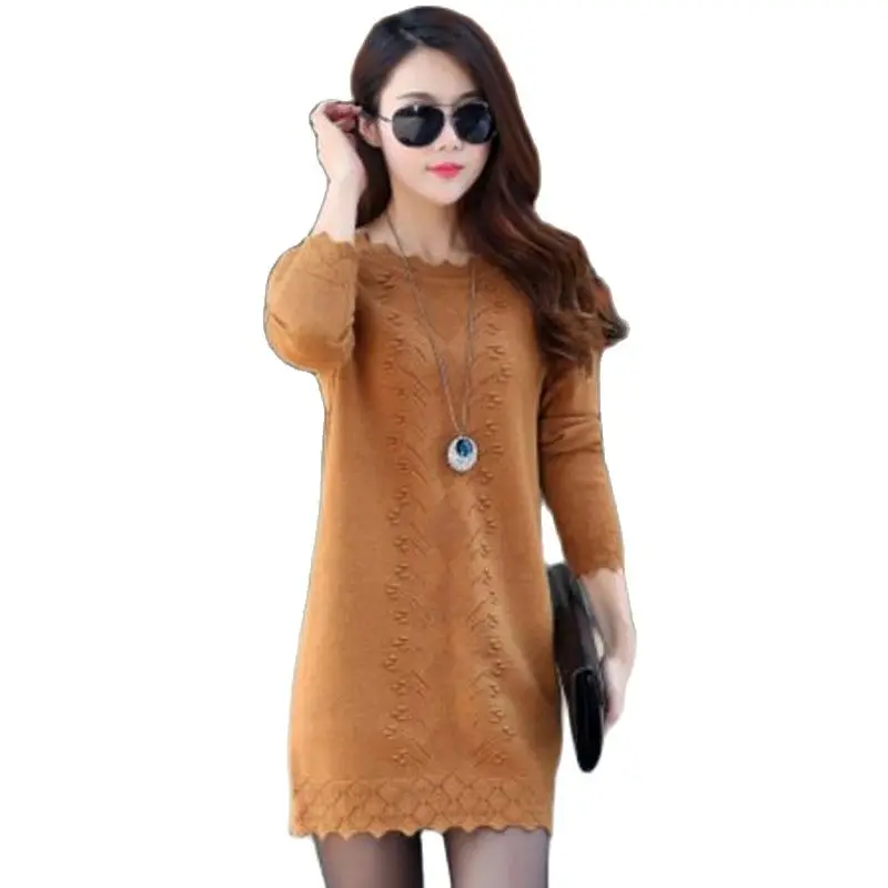 Женское трикотажное платье-свитер с длинным рукавом в обтяжку | Женская одежда