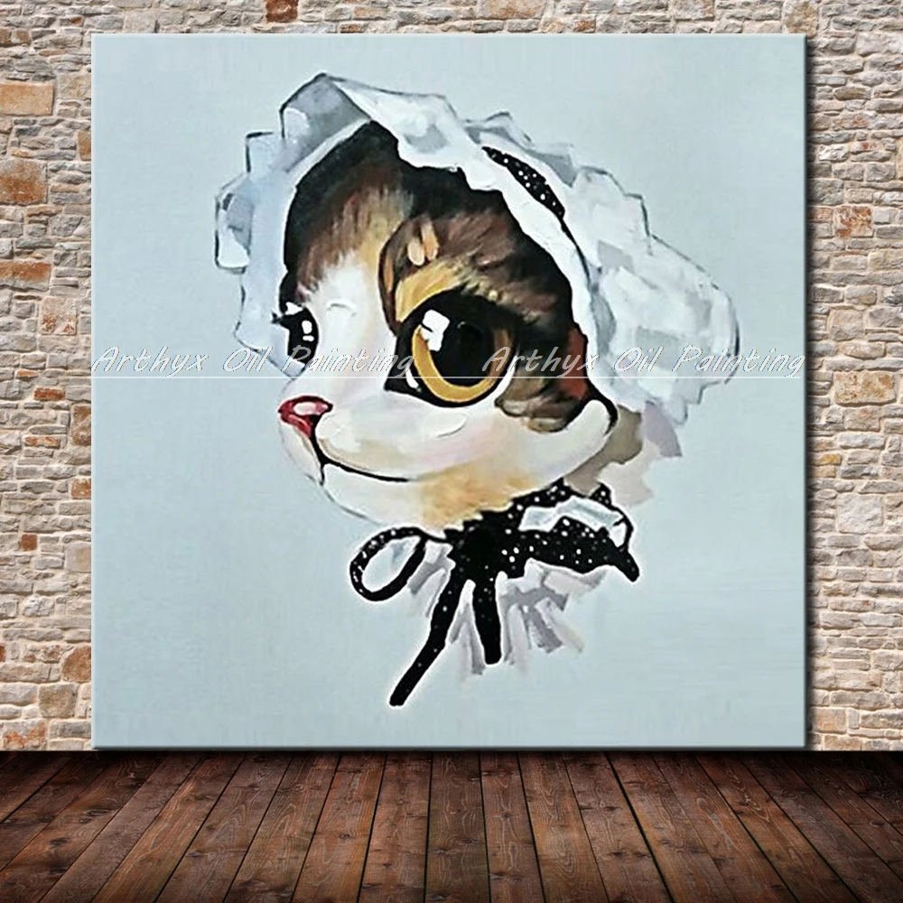 Картины Arthyx ручная роспись мультяшный Кот животные картины маслом на холсте