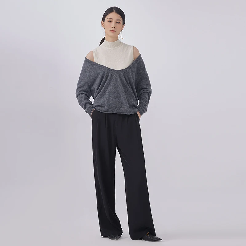 

Lazy temperament cashmere sweater women U-shaped round neck pullover wool base autumn and winter new loose knit sweater women