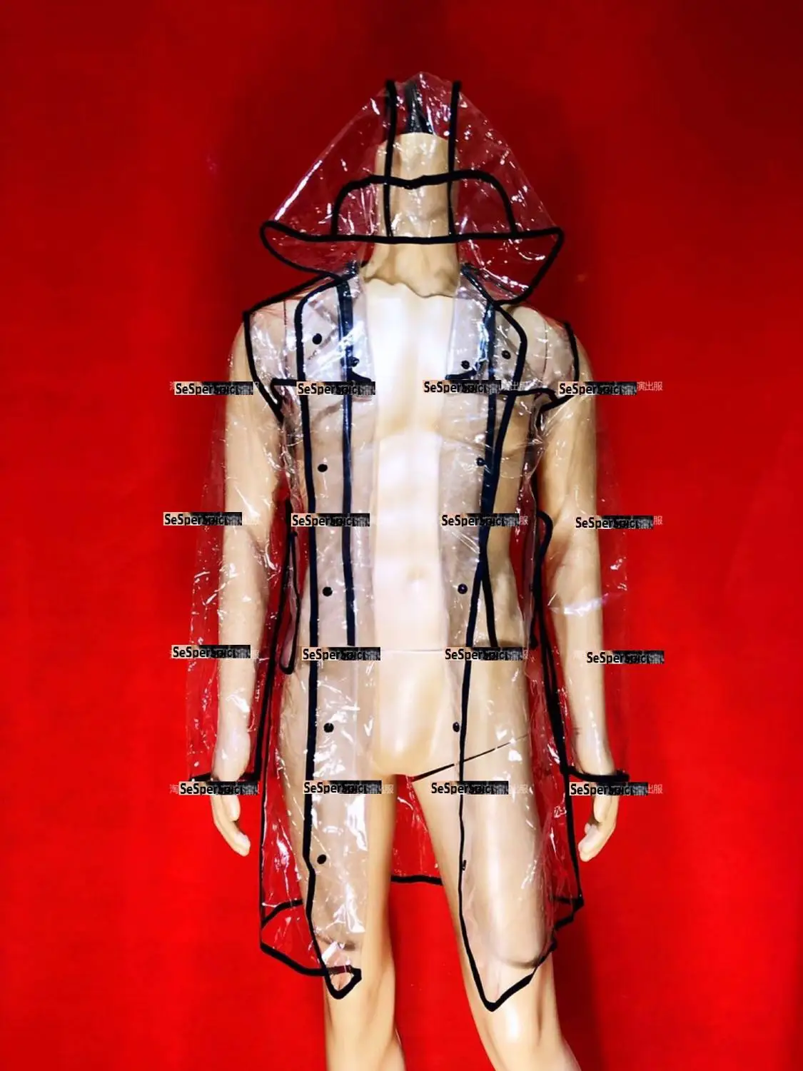 

Man Clear Transparent Waterproof See Through Sexy Chic Man Jacket DJ Club Costume Music Festival