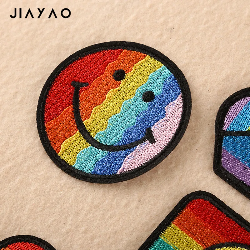 Наклейки с вышивкой на ткани Знак Патч Радуга улыбающееся лицо ткань наклейки
