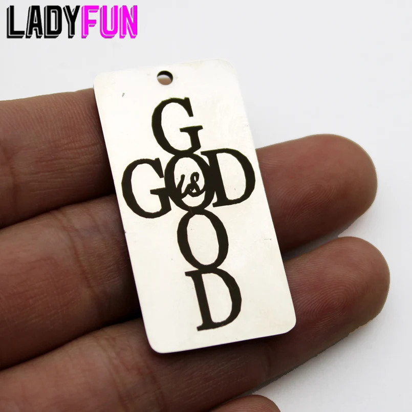 

Квадратные Подвески God из нержавеющей стали, подвески God Is Good с высокой полированной зеркальной поверхностью, подвеска 10 шт./лот