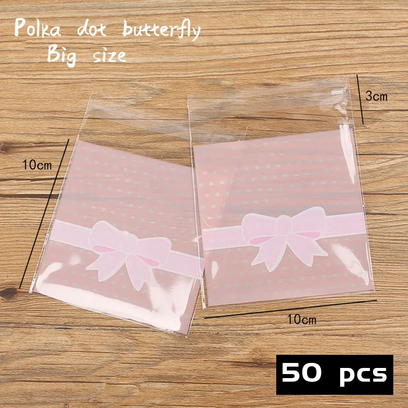 50 шт./лот розовый бант матовый Бисквит конфеты целлофановая самоклеющаяся белая