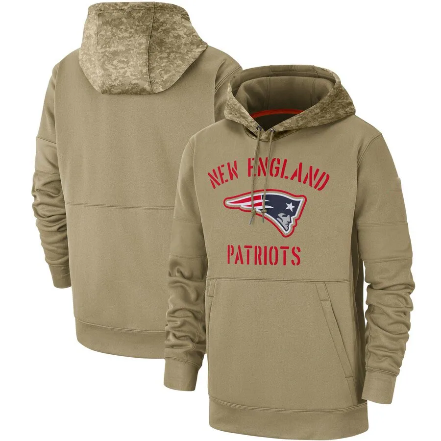 

New England Salute to Service Patriots Men Tan Sideline Therma Pullover Hoodie