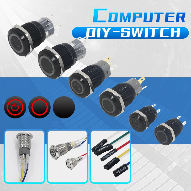 

Computer Modification Sart Button Restart Metal Switch 12/16/19/22mm PC DIY Used for circuit board, motherboard jumper 2.54mm