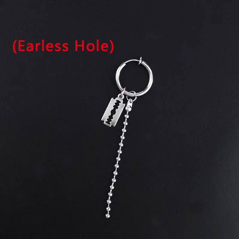 10 Blde Earless Hole Серьги в стиле панк из нержавеющей стали, зажим для женщин и мужчин, перо, лезвие, крест конус кисточка, цепочка, подвеска для мальчиков и девочек, рок, хип-хоп серьги-гвоздики - Окраска металла: 10 Blde Earless Hole