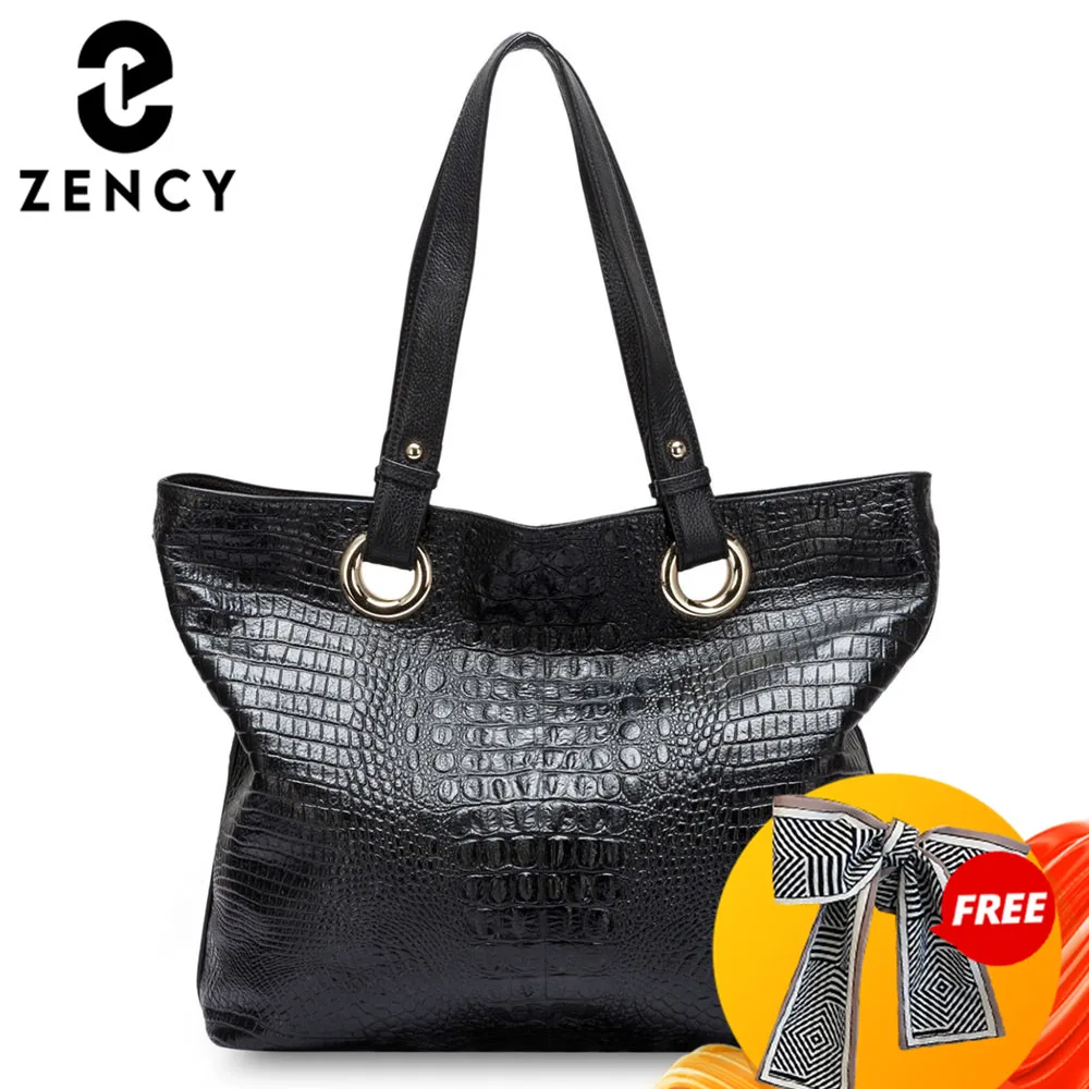 Женская сумка мессенджер Zency Alligator из 100% натуральной кожи большая крокодиловой