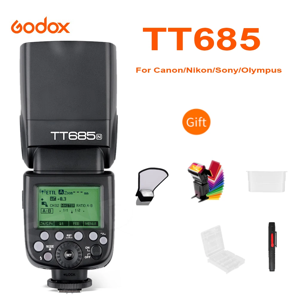 Вспышка Godox TT685 TT685C TT685N TT685S TT685F TT685O TTL HSS для камер Canon Nikon Sony Fuji Olympus|Фотовспышки| |