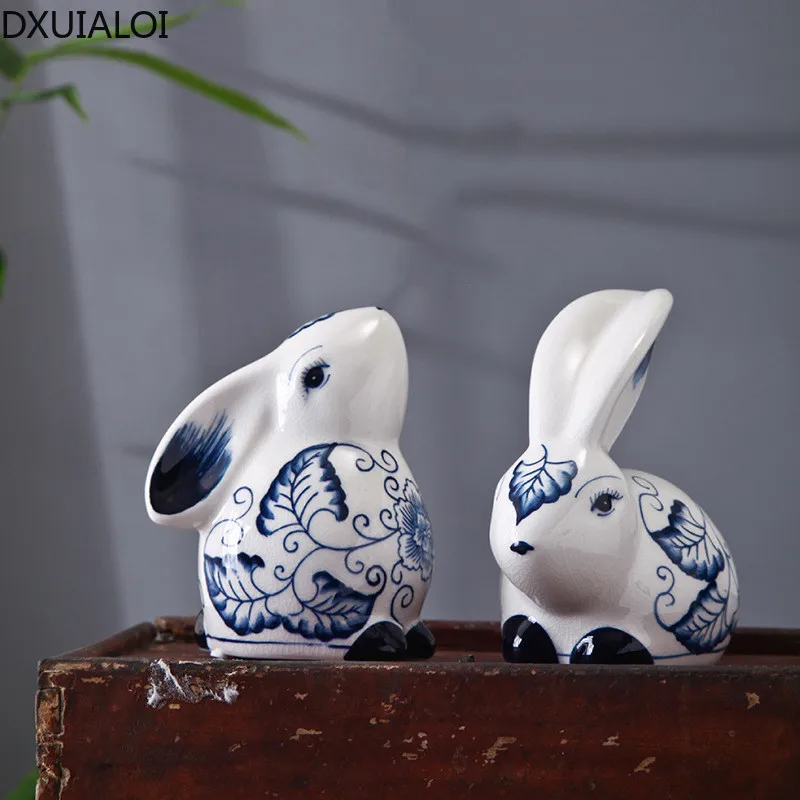 Ретро Имитация скульптуры животного украшение сине белое фарфоровое ремесло