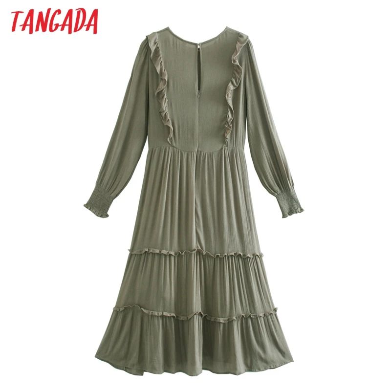 

Tangada 2021 Fashion Women Flowers Embroidery Romantic Dress Long Sleeve Ladies Midi Dress CE181