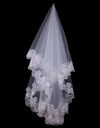 

1T White/Ivory Elbow Wedding Bridal Veil Lace Edge Wedding Accessories