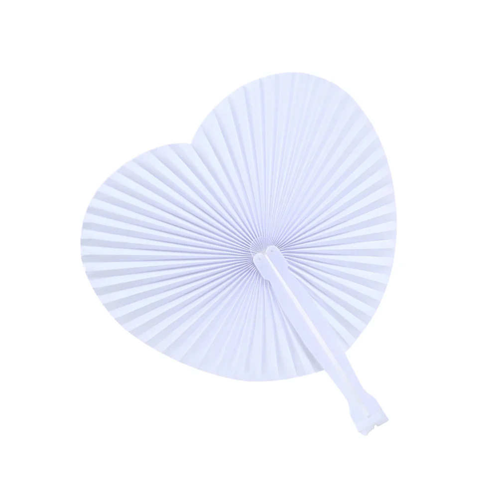 

24 PCS White Folding Paper Fans Heart Shaped Assortment with Handle for Wedding Favor Party Bag Filler