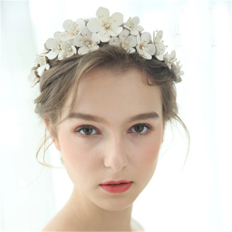 Hot White Flower Bridal Hairpins Beauty Handmade Floral Crown Wedding Jewelry Hair Accessories Rhinestone for Bride | Свадьбы и