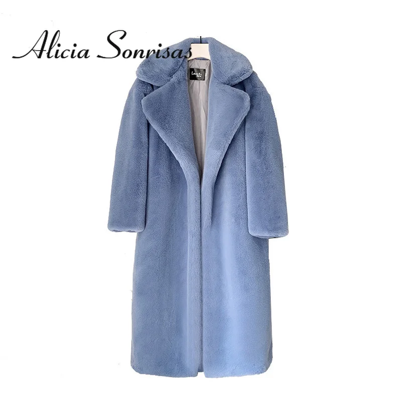2021 Winter Faux for Coat Women Thick Warm Faux Fur Fluffy Jacket Long SleeveTurn-down Collar Cardigan Long Coat Female Jacket