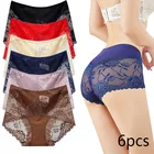 Трусы женские кружевные прозрачные, модал, хлопок, бесшовные, 6 шт.