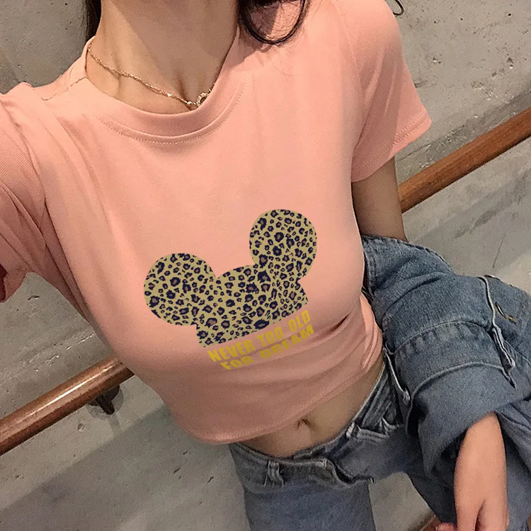 Кроп размера плюс футболка микки женские рубашки летние топы Графические