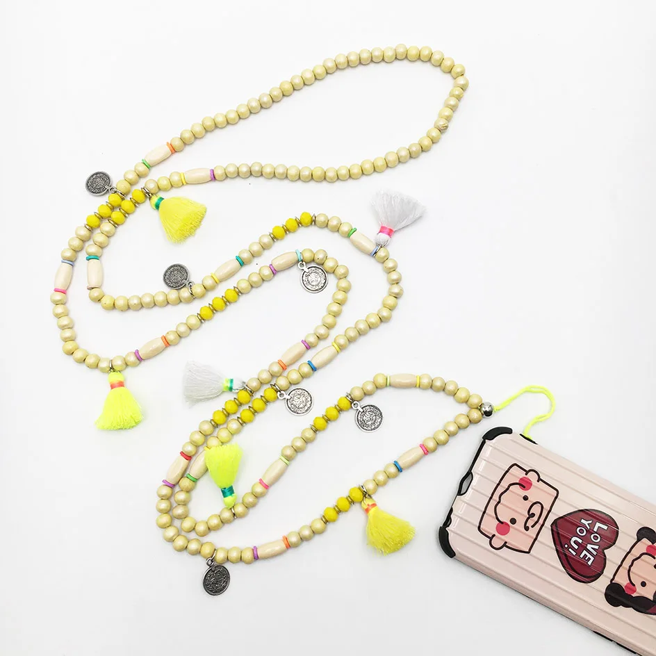 Желтый Деревянный бисер цепочка ювелирное ожерелье бохо винтажное ручная работа