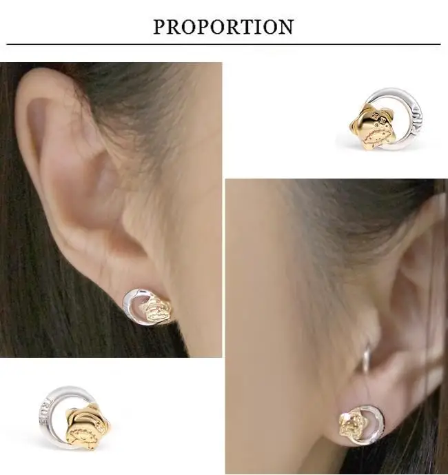 

Gemini Simple Cute Ornament Two-Color Star Moon Sterling Silver Earrings